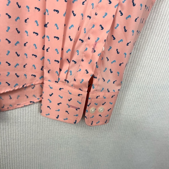 Lands’ End Men’s LARGE Traditional Fit Novelty Print Button Down Shirt Seahorses - Picture 3 of 9